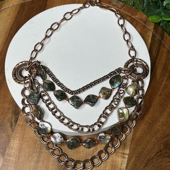 Necklace Women Fashion Copper Tone Layered MultiStrand Rock Charm Statement 2129 - Picture 7 of 8